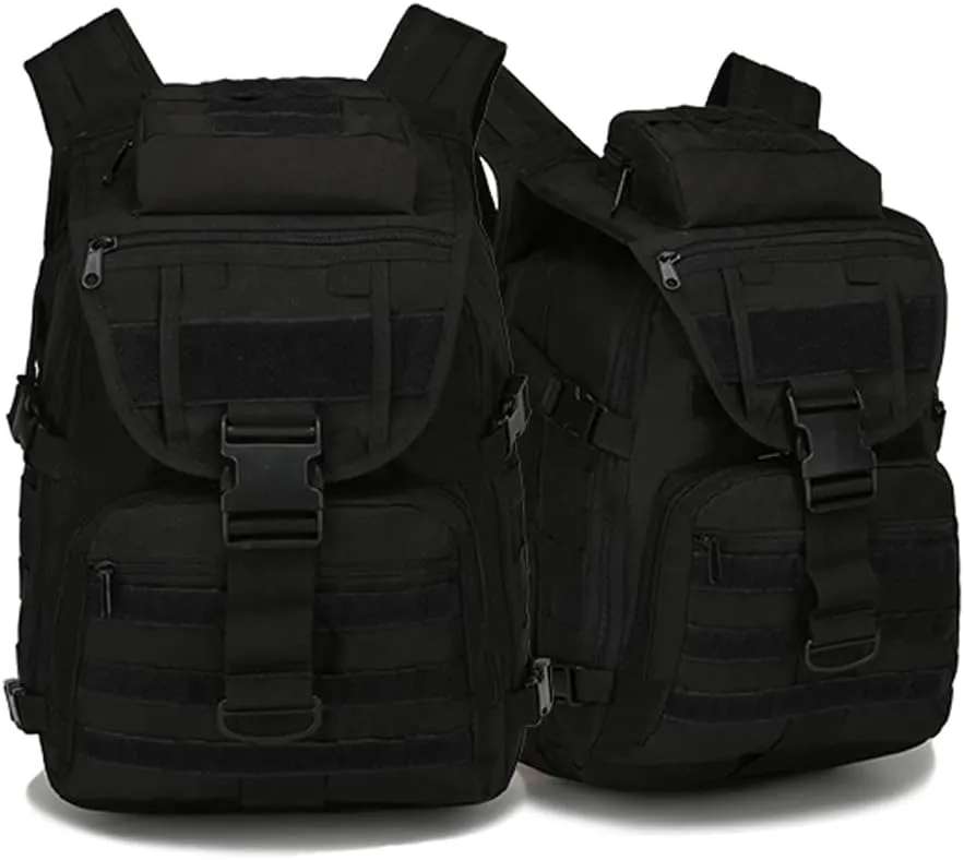 Outdoor Tactical Backpack Military Molle Bag Hiking Daypacks for Camping Trekking Hunting Traveling Motorcycle (Black)