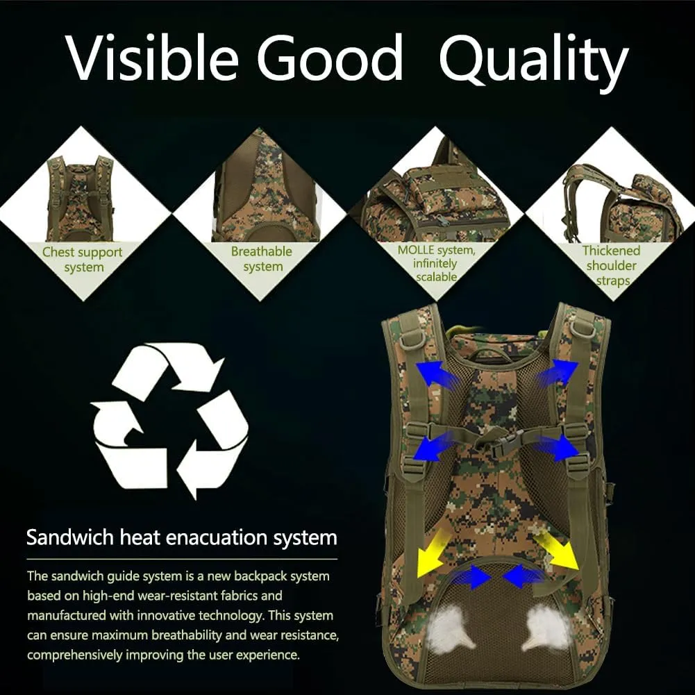 Outdoor Tactical Backpack Military Molle Bag Hiking Daypacks for Camping Trekking Hunting Traveling Motorcycle (CP Color)
