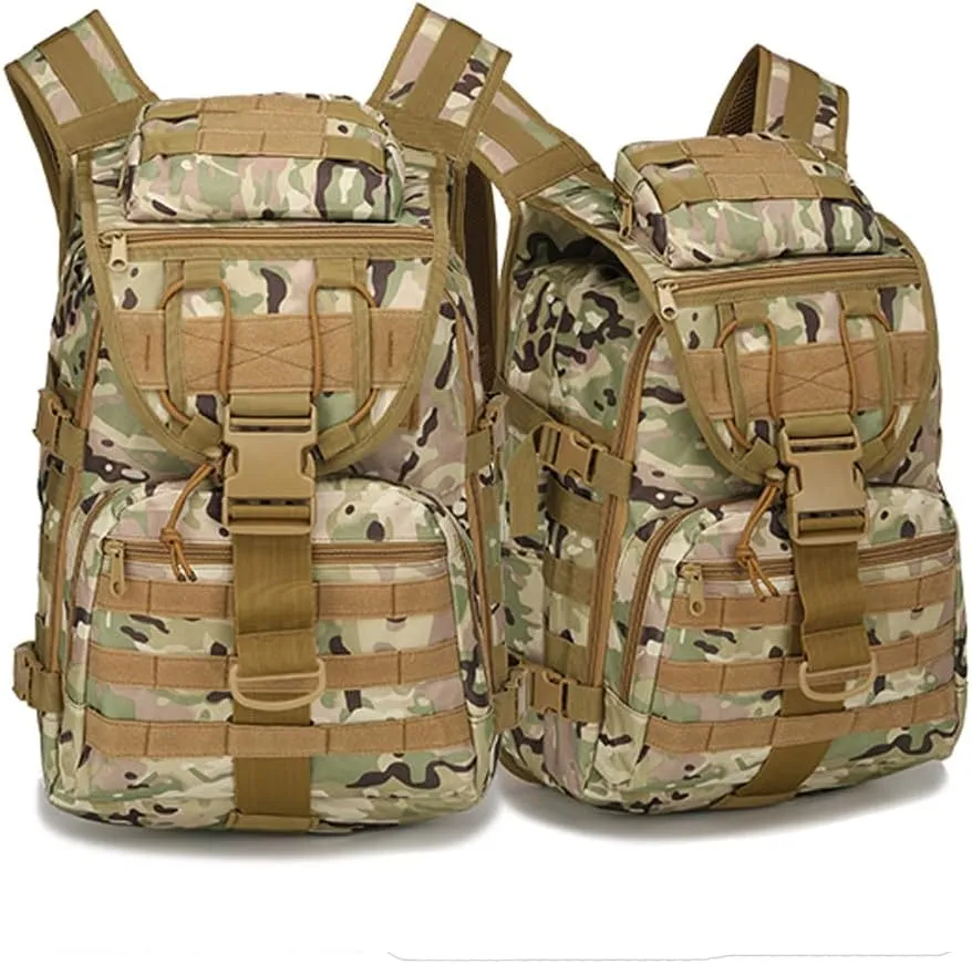 Outdoor Tactical Backpack Military Molle Bag Hiking Daypacks for Camping Trekking Hunting Traveling Motorcycle (CP Color)