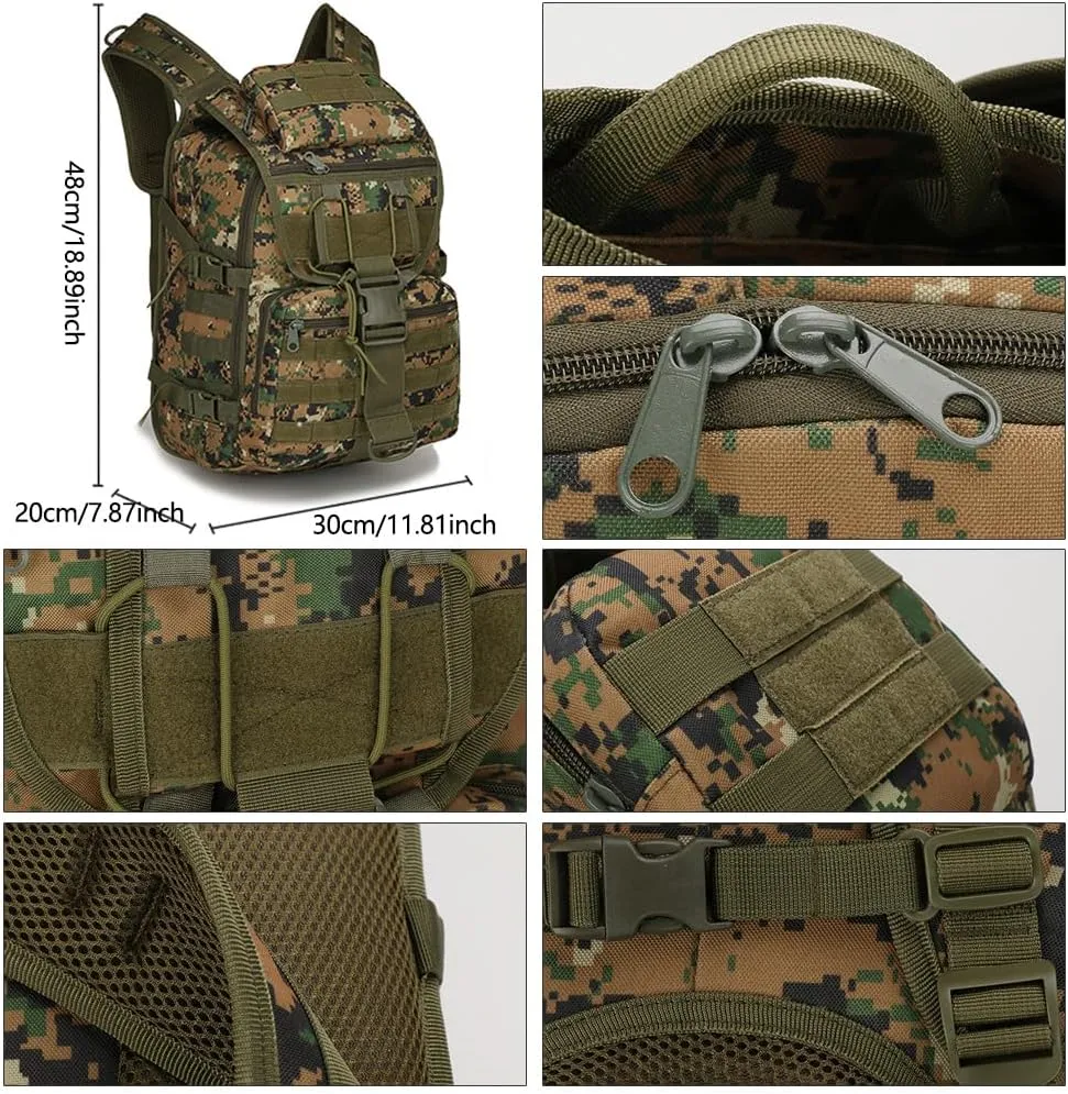 Outdoor Tactical Backpack Military Molle Bag Hiking Daypacks for Camping Trekking Hunting Traveling Motorcycle (CP Color)