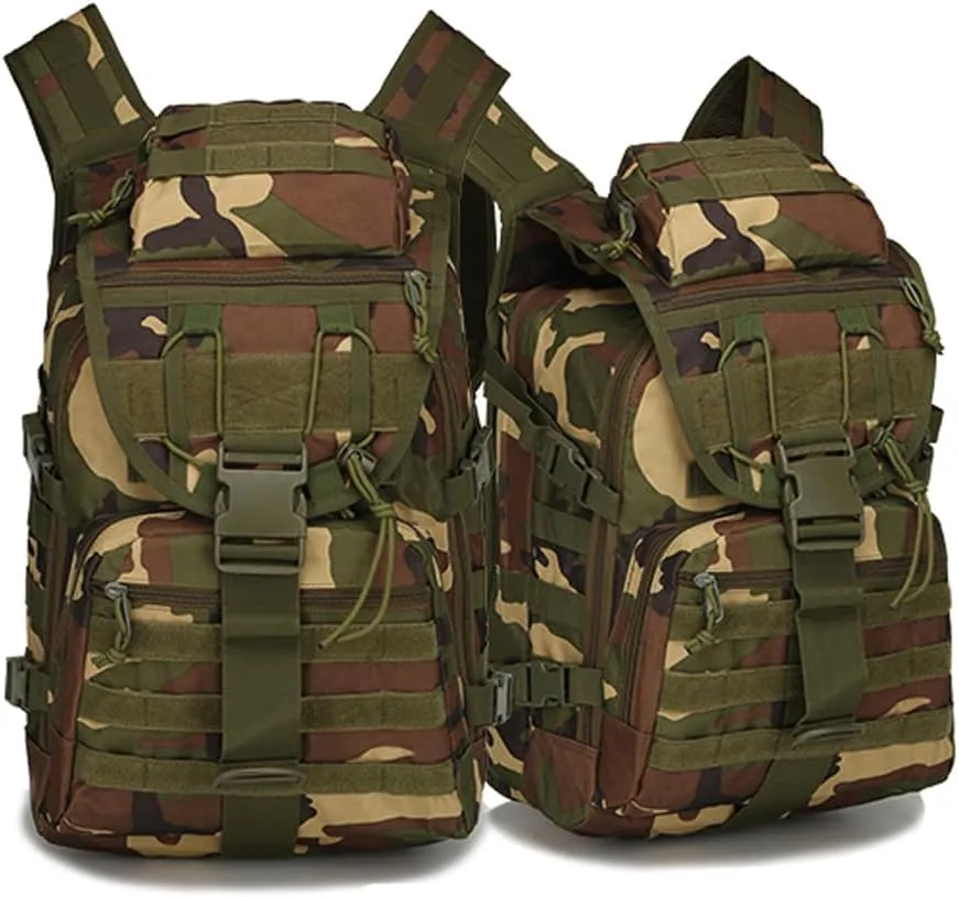 Outdoor Tactical Backpack Military Molle Bag Hiking Daypacks for Camping Trekking Hunting Traveling Motorcycle (Jungle Camouflage)