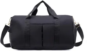 Outdoor Waterproof Nylon Sports Gym Bags Men Women Training Fitness Travel Handbag Yoga Mat Sport Bag with shoes Compartment(Black)
