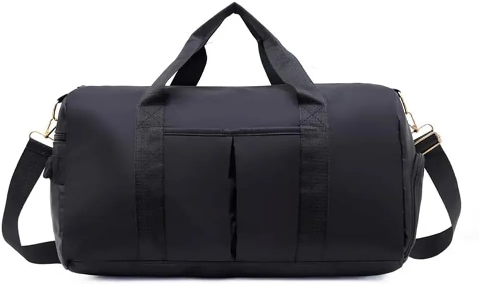 Outdoor Waterproof Nylon Sports Gym Bags Men Women Training Fitness Travel Handbag Yoga Mat Sport Bag with shoes Compartment(Black)