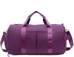 Outdoor Waterproof Nylon Sports Gym Bags Men Women Training Fitness Travel Handbag Yoga Mat Sport Bag with shoes Compartment(Purple)