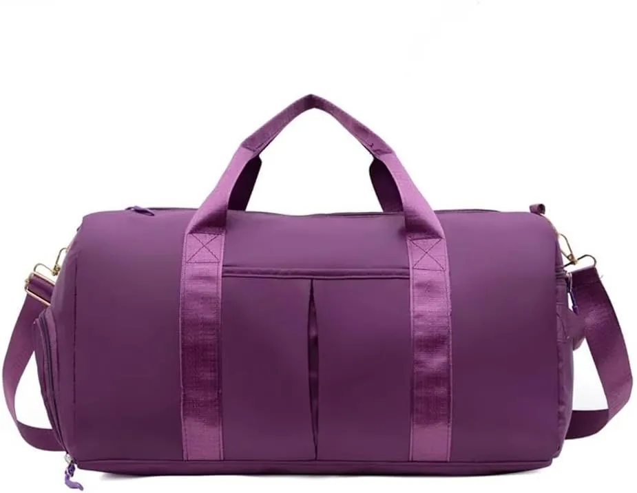 Outdoor Waterproof Nylon Sports Gym Bags Men Women Training Fitness Travel Handbag Yoga Mat Sport Bag with shoes Compartment(Purple)