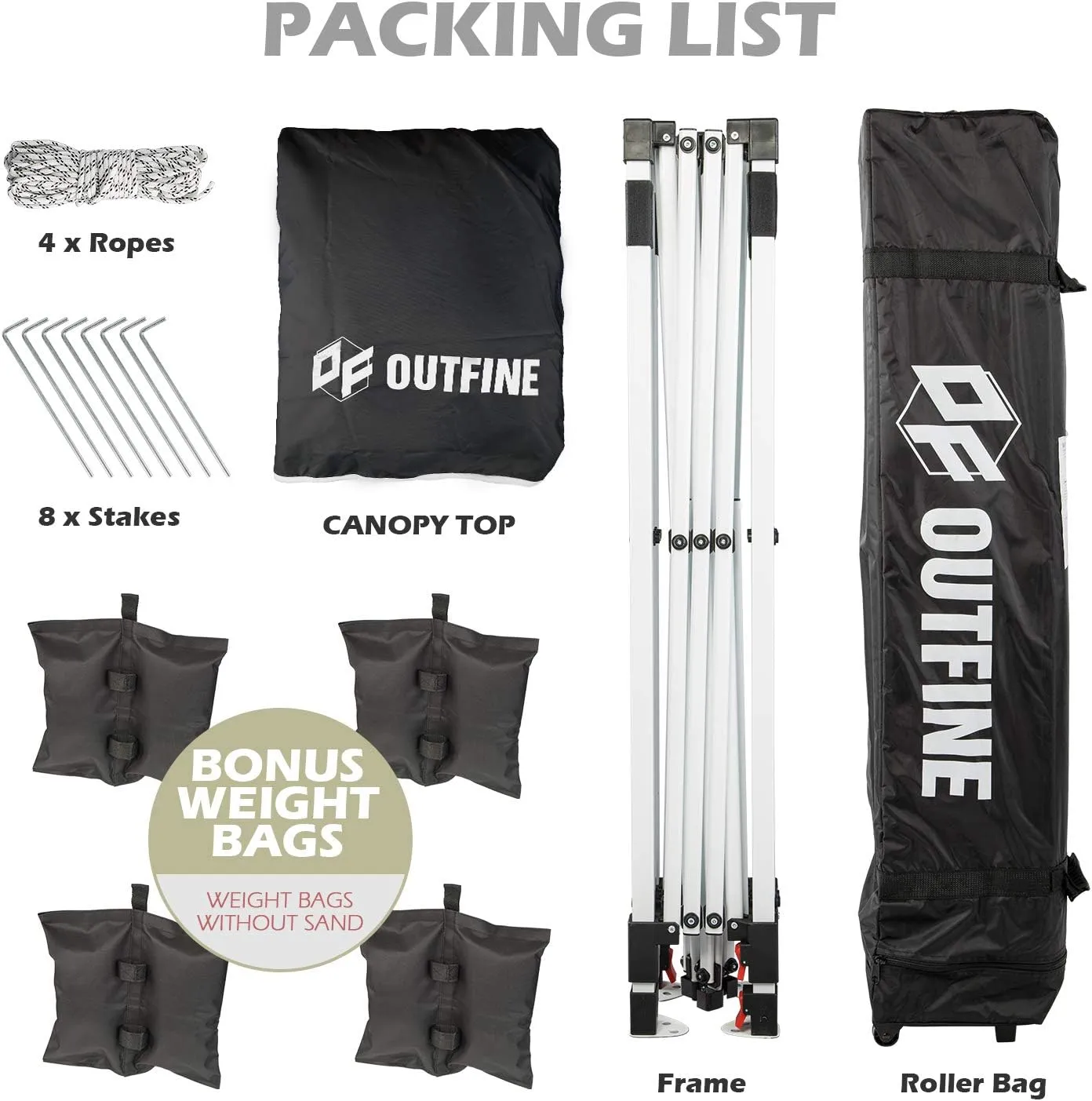 OUTFINE Pop-up Canopy 10x10 Patio Tent Instant Gazebo Canopy with Wheeled Bag,Canopy Sandbags x4,Tent Stakesx8 (Black, 10 * 10FT)
