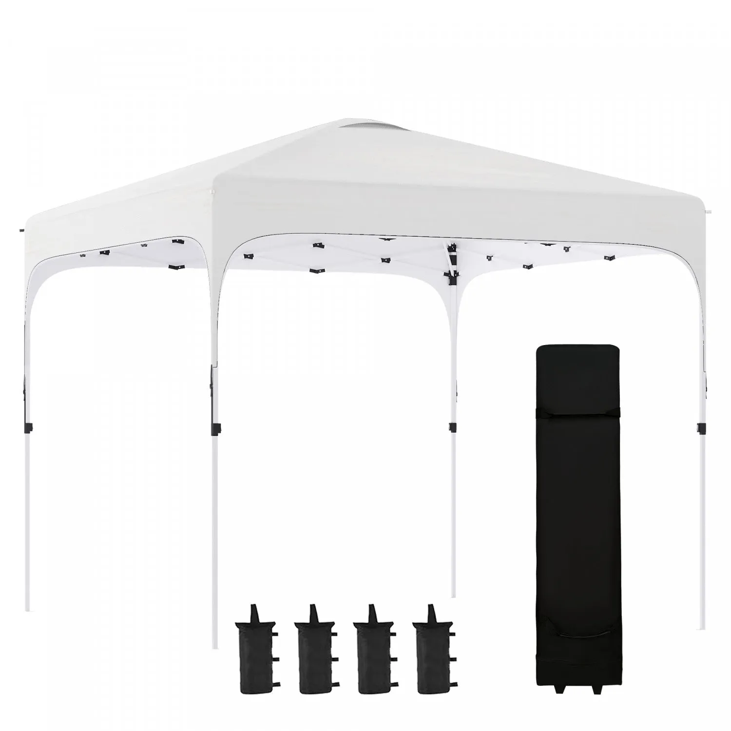 Outsunny 10' X 10' Pop Up Canopy Tent With Sand Bags, Upf 50  Instant Sun Shelter, Tents For Parties|Outsunny 9.8' X 9.8' Chapiteau Pliable Avec Sac De Transport Et Roulettes, 4 Sacs De Poids Pour Les