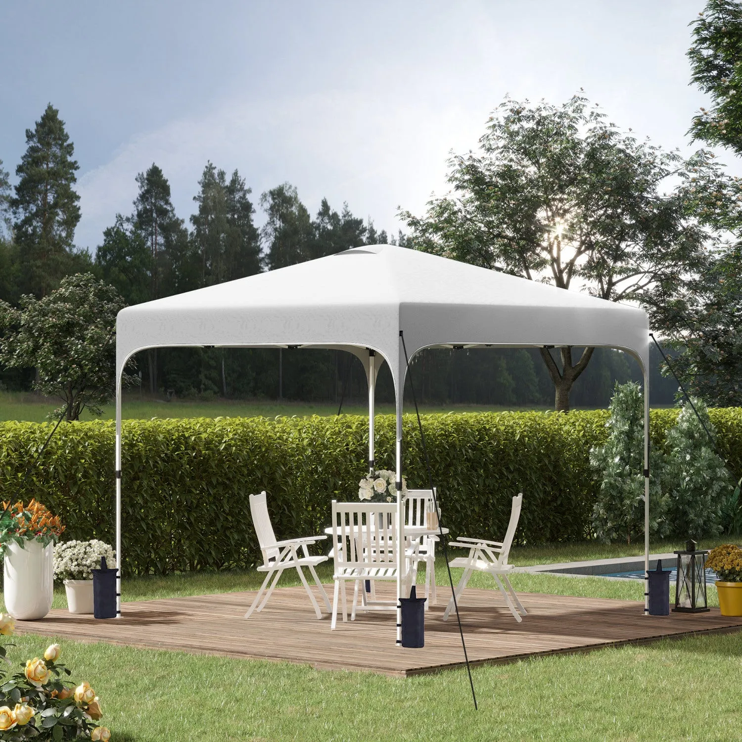 Outsunny 10' X 10' Pop Up Canopy Tent With Sand Bags, Upf 50  Instant Sun Shelter, Tents For Parties|Outsunny 9.8' X 9.8' Chapiteau Pliable Avec Sac De Transport Et Roulettes, 4 Sacs De Poids Pour Les