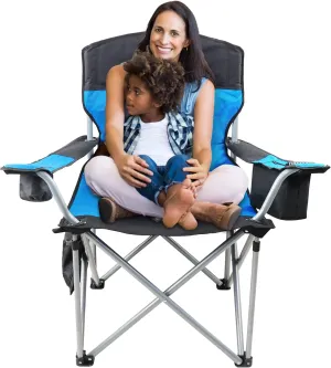 Oversized Camping Chair, Folding Chair for Beach, Heavy Duty Portable Chair with Armrest, Cooler Bag, Side Pocket, Cup Holder for Outdoor