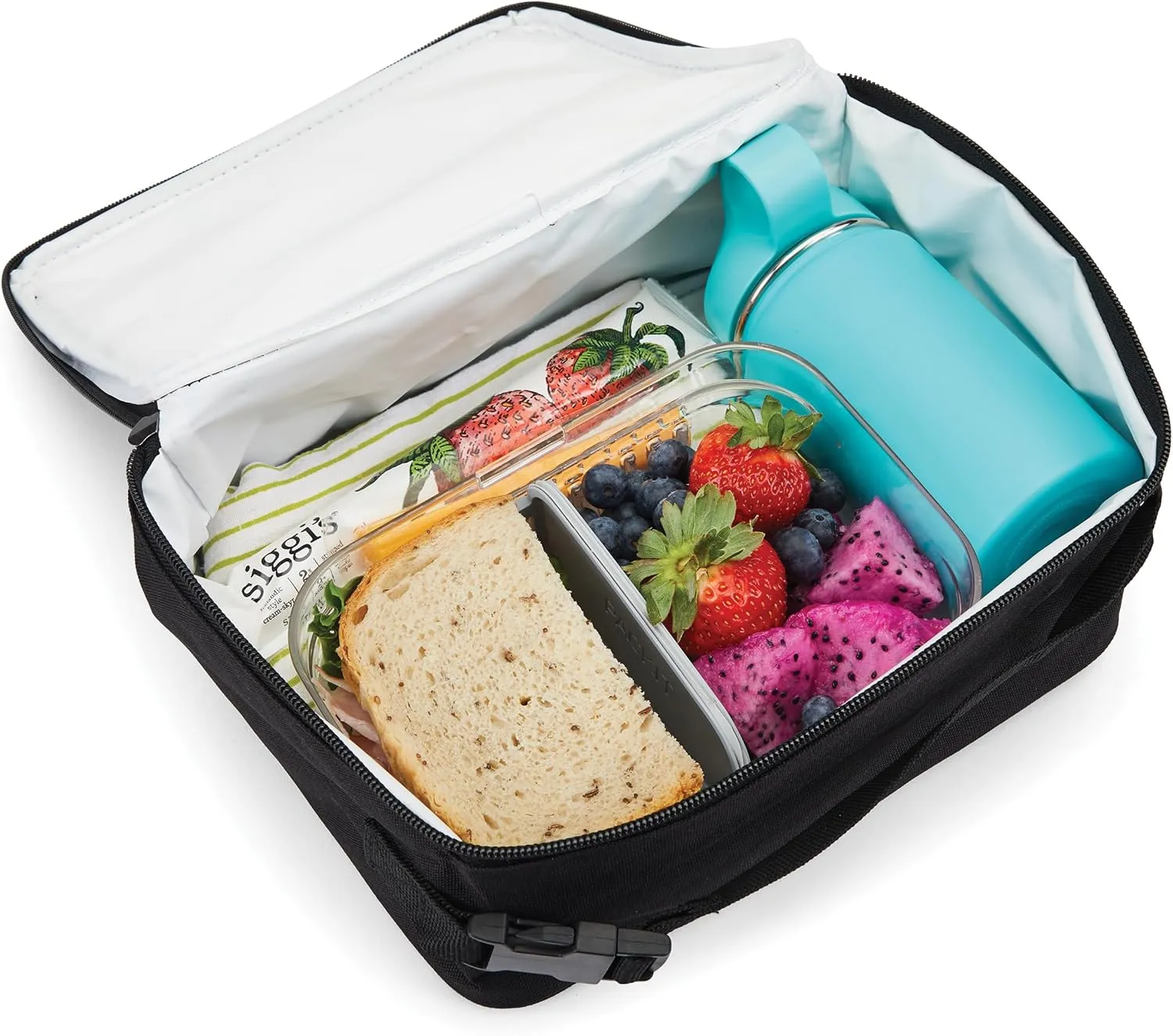 PackIt Freezable Classic Lunch Box, Black, Built with EcoFreeze® Technology, Collapsible, Reusable, Zip Closure With Zip Front Pocket and Buckle Handle, Designed for Fresh Lunches