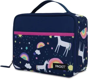 PackIt Freezable Classic Lunch Box, Unicorn Sky Navy, Built with EcoFreeze Technology, Collapsible, Reusable, Zip Closure With Zip Front Pocket and Buckle Handle, Great for Lunches