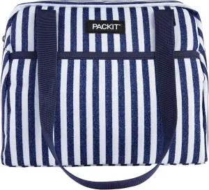 PackIt®️ Freezable Hampton Lunch Bag, Seaside Stripe, Built with ECOFREEZE® Technology, Collapsible, Reusable, Zip Closure with Front Pocket and Shoulder Straps, Designed for Fresh Office Lunches