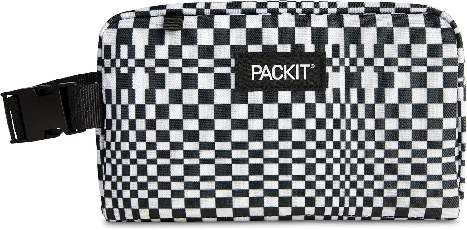 PackIt Freezable Snack Box, Checked Out, Built with ECOFREEZE Technology, Collapsible, Reusable, Zip Closure with Buckle Handle, Designed For Work Snacks, Fresh Snacks On the Go, Adults, and All Ages