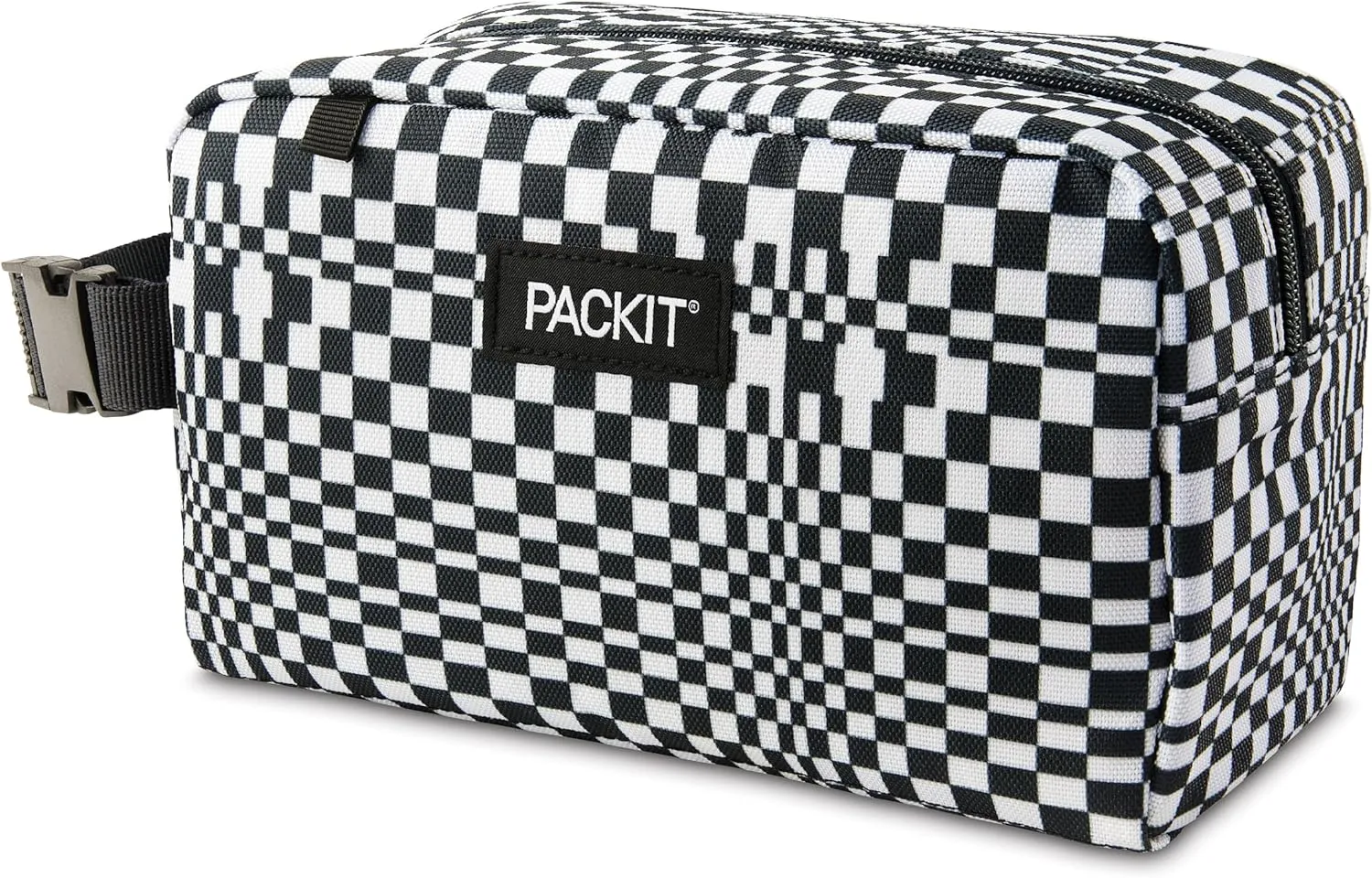 PackIt Freezable Snack Box, Checked Out, Built with ECOFREEZE Technology, Collapsible, Reusable, Zip Closure with Buckle Handle, Designed For Work Snacks, Fresh Snacks On the Go, Adults, and All Ages
