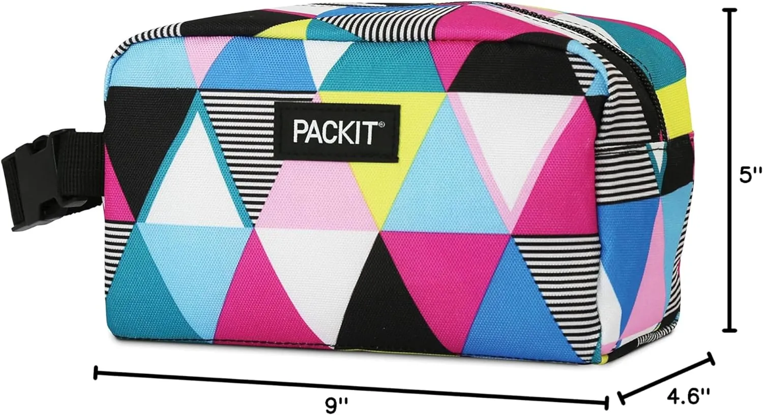 PackIt Freezable Snack Box, Triangle Stripes, Built with EcoFreeze Technology, Collapsible, Reusable, Zip Closure with Buckle Handle, Great for All Ages and Fresh Snacks on the go