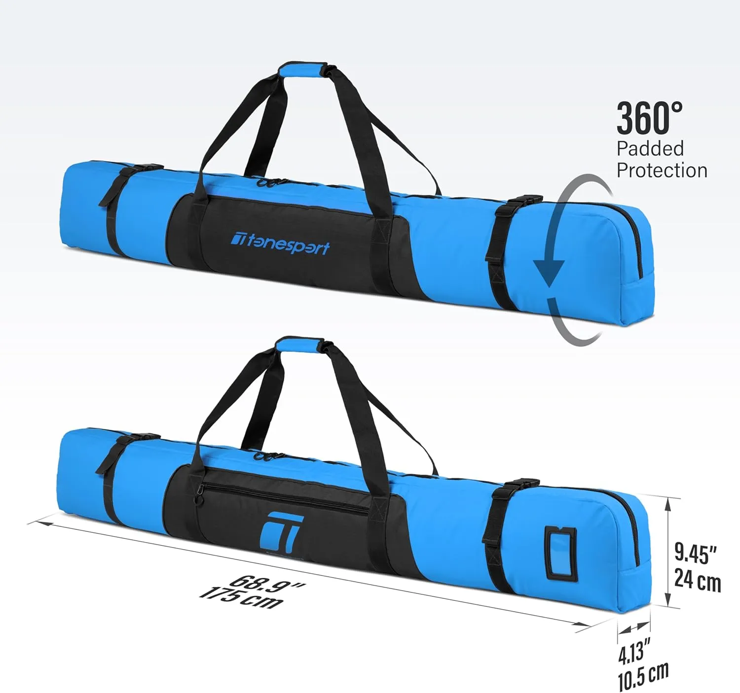 Padded Ski Bag For Air Travel - Waterproof, Up to 175 CM Skis