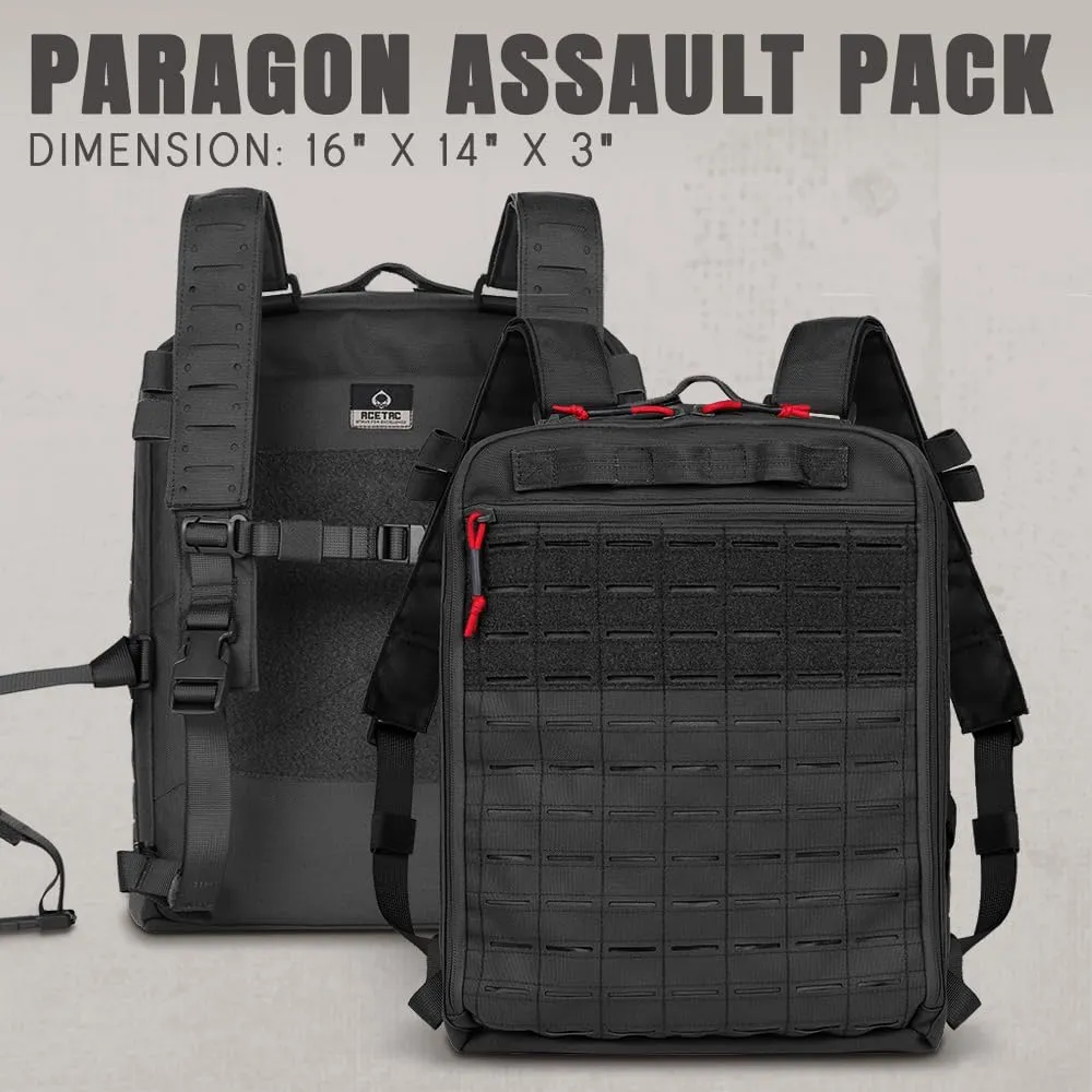 PARAGON Assault Pack, Tactical Hook and Loop Laser Cut Nylon M9 Trauma Medical Supplies Deattachable Organizer Pouches and Removable Panel (Black)