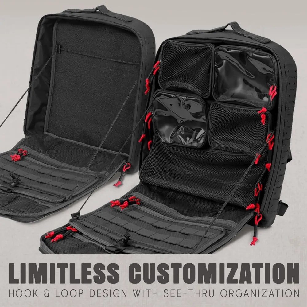 PARAGON Assault Pack, Tactical Hook and Loop Laser Cut Nylon M9 Trauma Medical Supplies Deattachable Organizer Pouches and Removable Panel (Black)