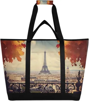Paris Eiffel Tower Reusable Insulated Lunchbox Cooler Bag, Leakproof Kitchen Grocery Bag Collapsible Portable Cooler Tote Bag for Picnic, Camping, Office, Travel
