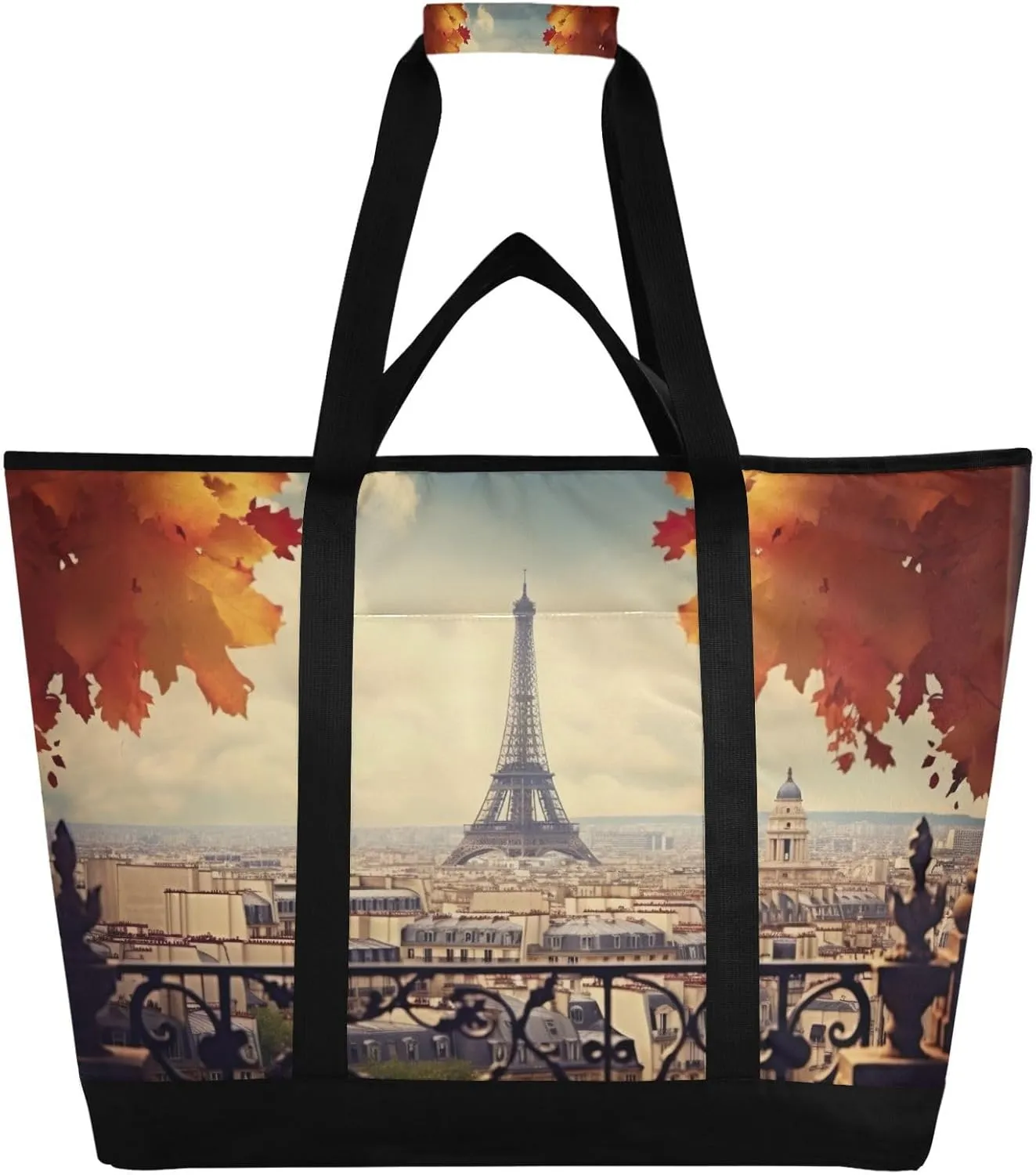 Paris Eiffel Tower Reusable Insulated Lunchbox Cooler Bag, Leakproof Kitchen Grocery Bag Collapsible Portable Cooler Tote Bag for Picnic, Camping, Office, Travel