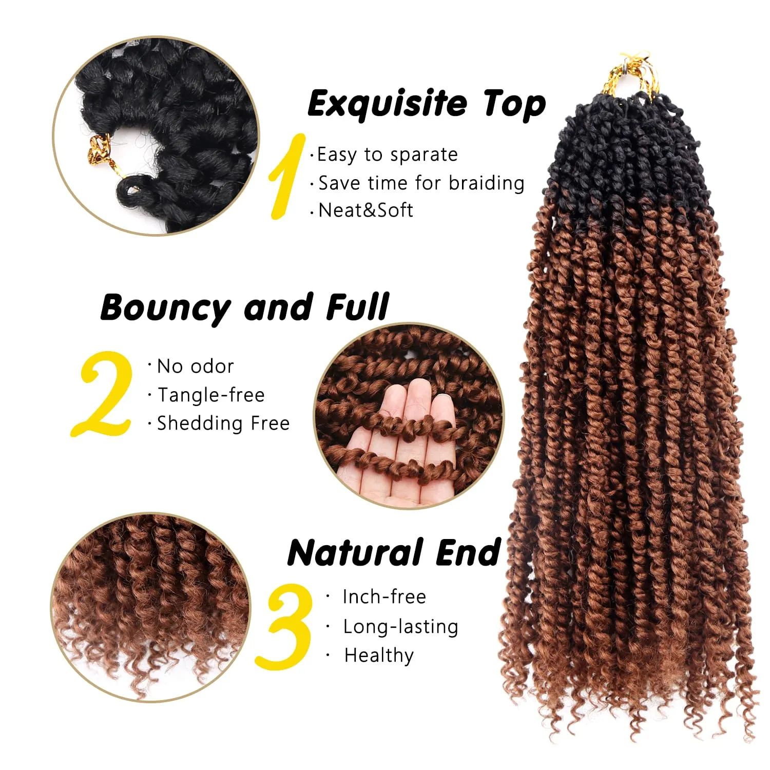 Passion Twist Hair - 18 Inch Passion Twist Crochet Hair For Women 8 Packs Crochet Pretwisted Curly Hair Passion Twists Synthetic Braiding Hair Extensions (18inch (pack of 8), 1B-30)