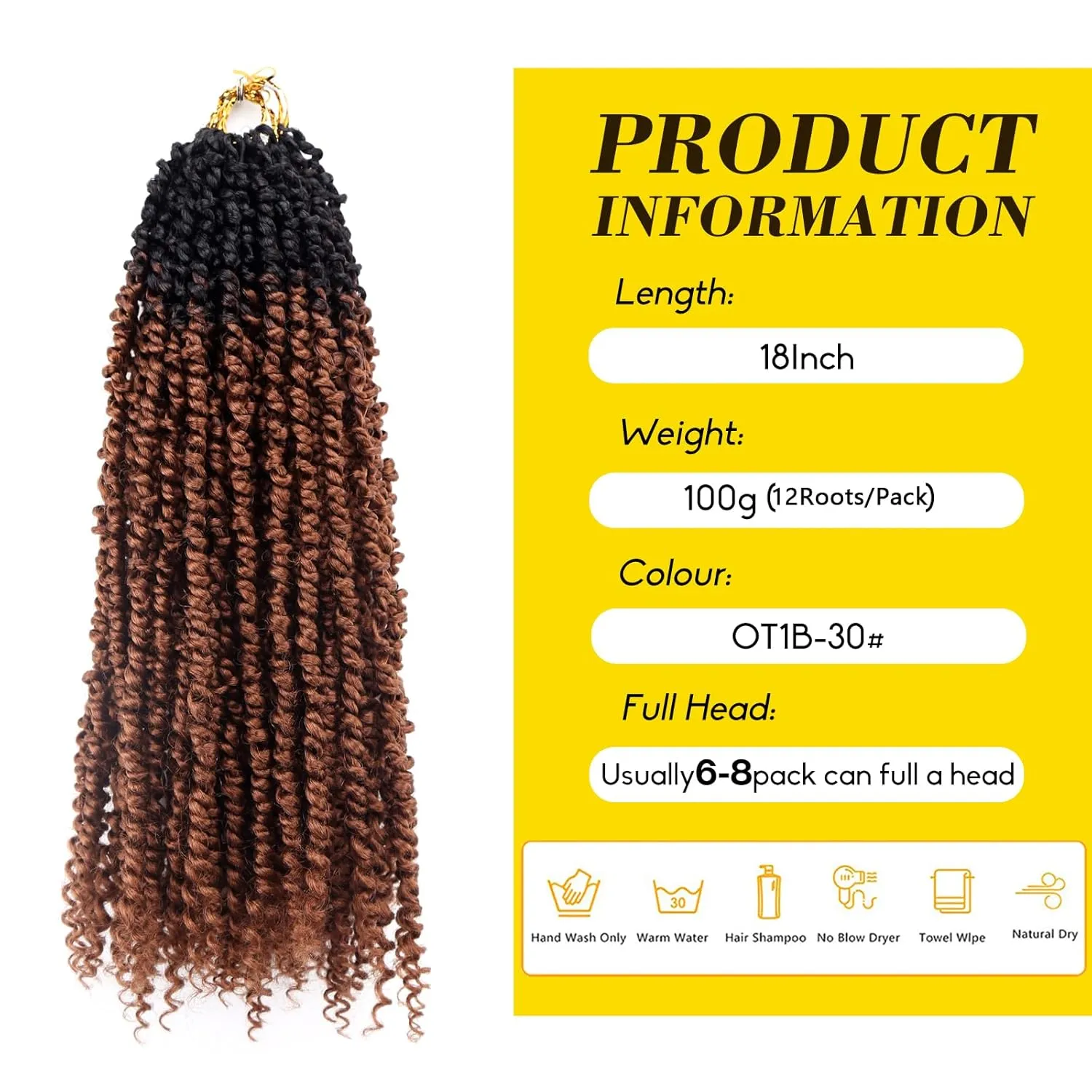Passion Twist Hair - 18 Inch Passion Twist Crochet Hair For Women 8 Packs Crochet Pretwisted Curly Hair Passion Twists Synthetic Braiding Hair Extensions (18inch (pack of 8), 1B-30)