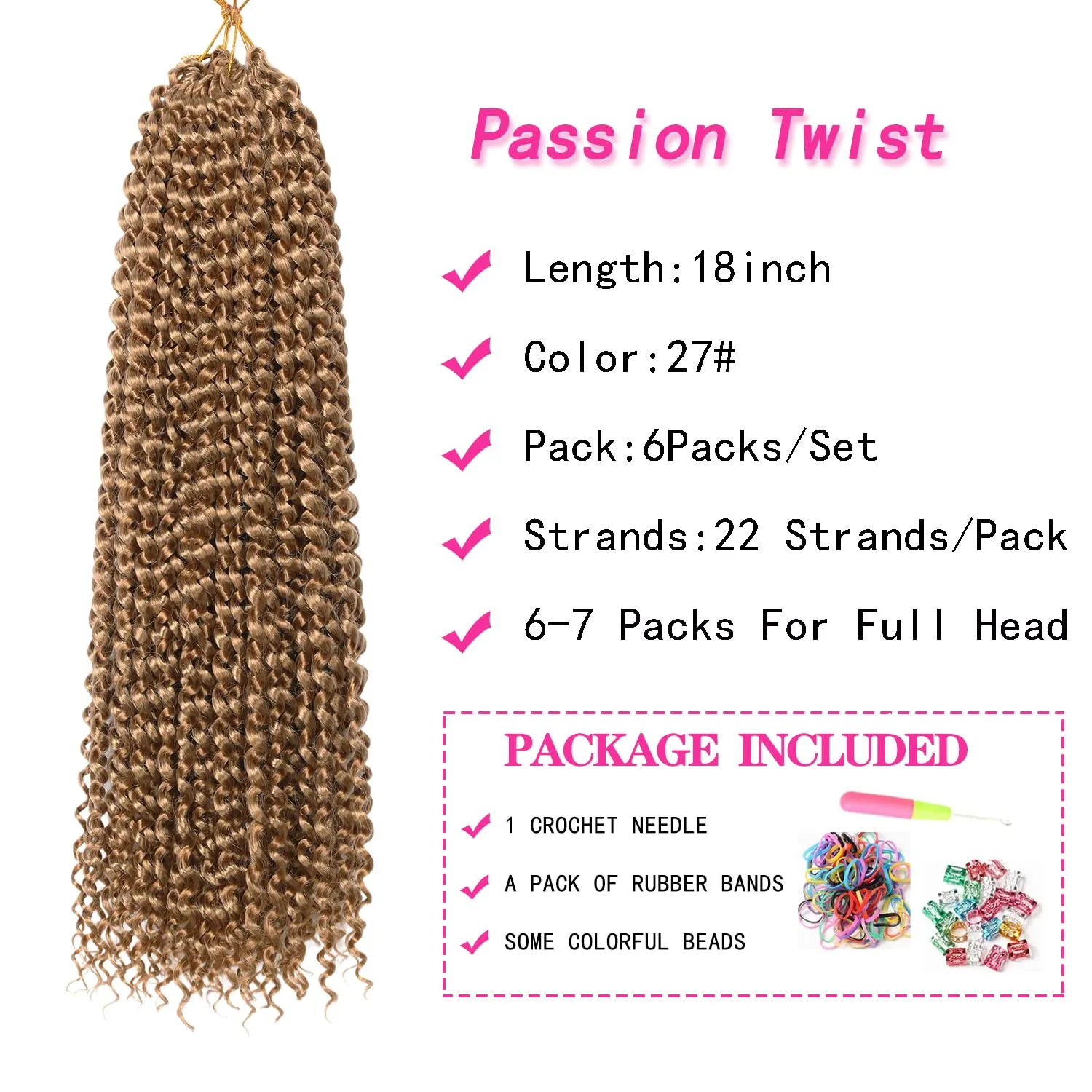 Passion Twist Hair,18 Inch Passion Twist Crochet Hair for Women 6 Packs Ombre Blonde Water Wave Crochet Hair Long Bohemian Synthetic Curly Braiding Hair Extensions(6pcs,#27)