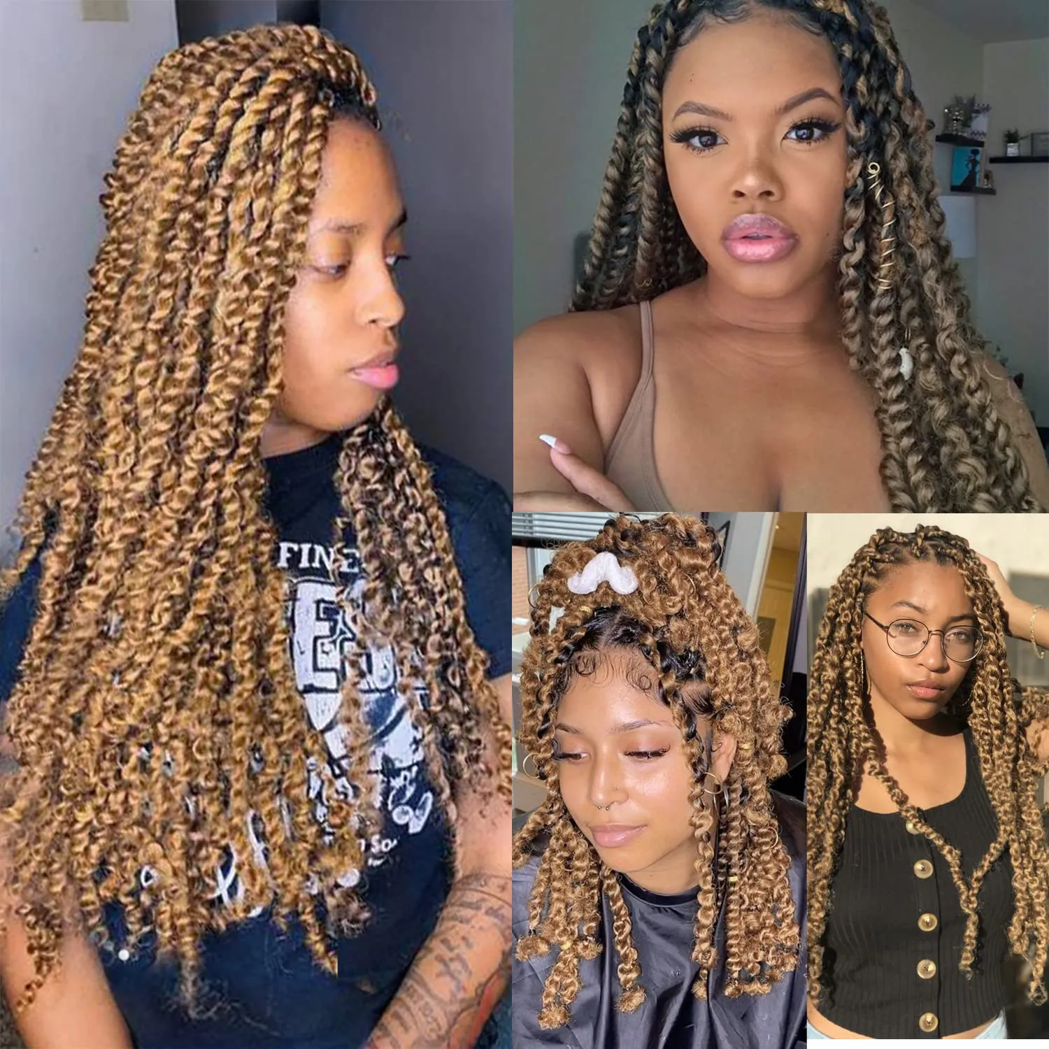 Passion Twist Hair,18 Inch Passion Twist Crochet Hair for Women 6 Packs Ombre Blonde Water Wave Crochet Hair Long Bohemian Synthetic Curly Braiding Hair Extensions(6pcs,#27)