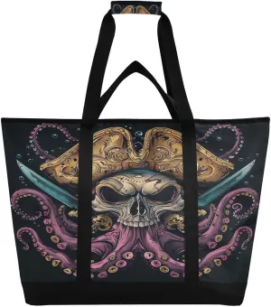 Pctopus Skull Pirate Reusable Insulated Lunchbox Cooler Bag, Leakproof Kitchen Grocery Bag Collapsible Portable Cooler Tote Bag for Picnic, Camping, Office, Travel