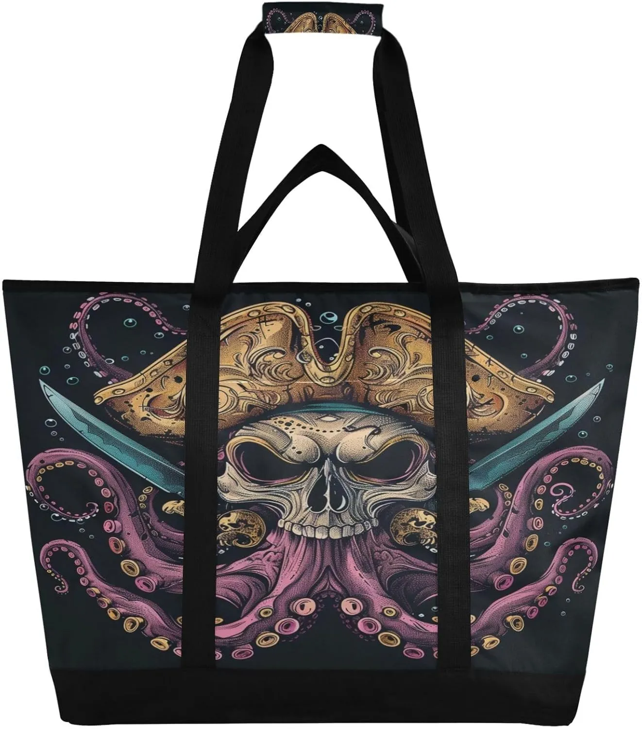 Pctopus Skull Pirate Reusable Insulated Lunchbox Cooler Bag, Leakproof Kitchen Grocery Bag Collapsible Portable Cooler Tote Bag for Picnic, Camping, Office, Travel