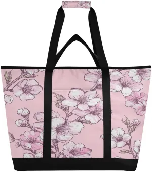 Peach Flowers Reusable Insulated Lunchbox Cooler Bag, Leakproof Kitchen Grocery Bag Collapsible Portable Cooler Tote Bag for Picnic, Camping, Office, Travel