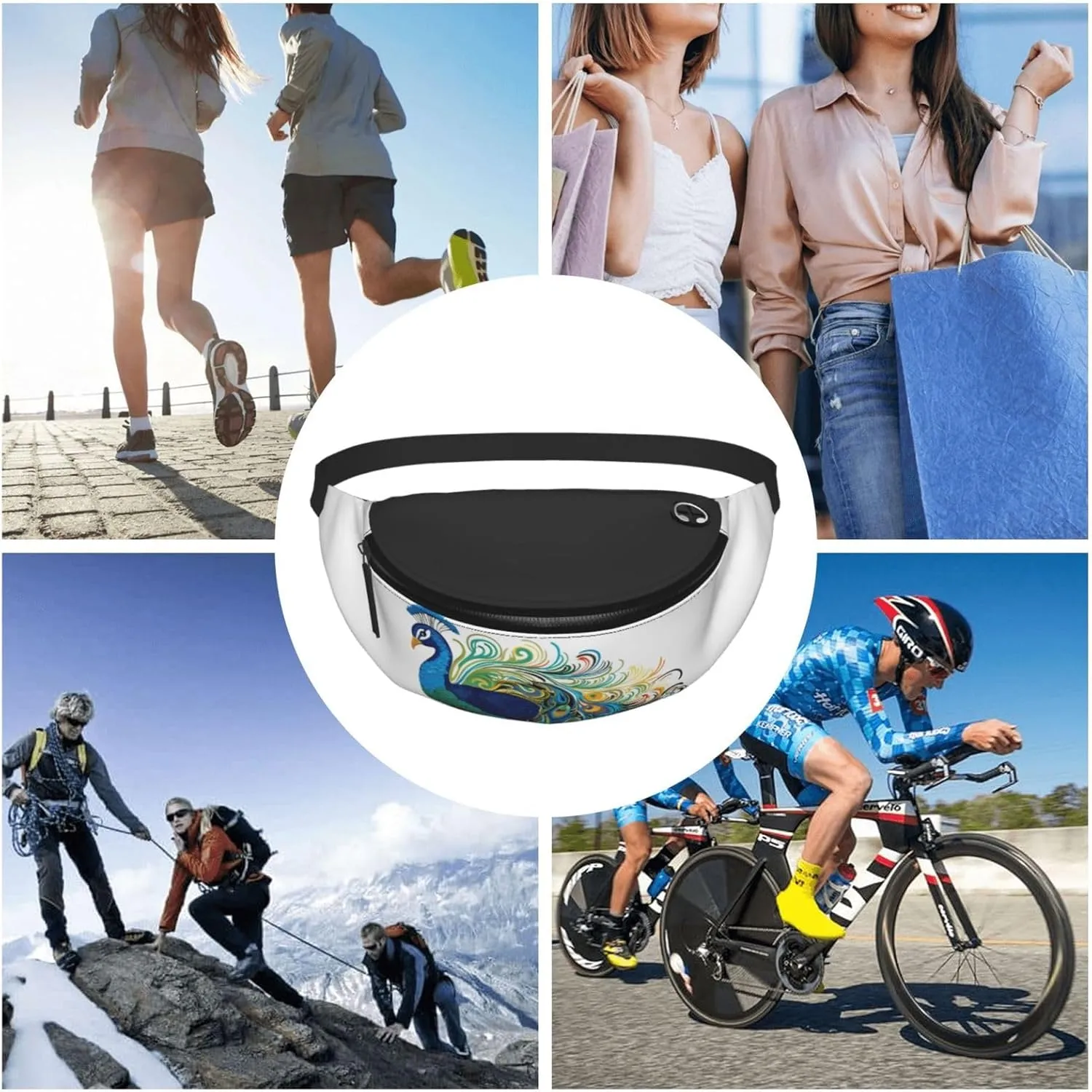 Peacock pattern Fanny Pack for Man Women Waist Bag Adjustable Belt Casual Chest Bag Bum Bags for Travel Sports Running Hiking Waist Packs