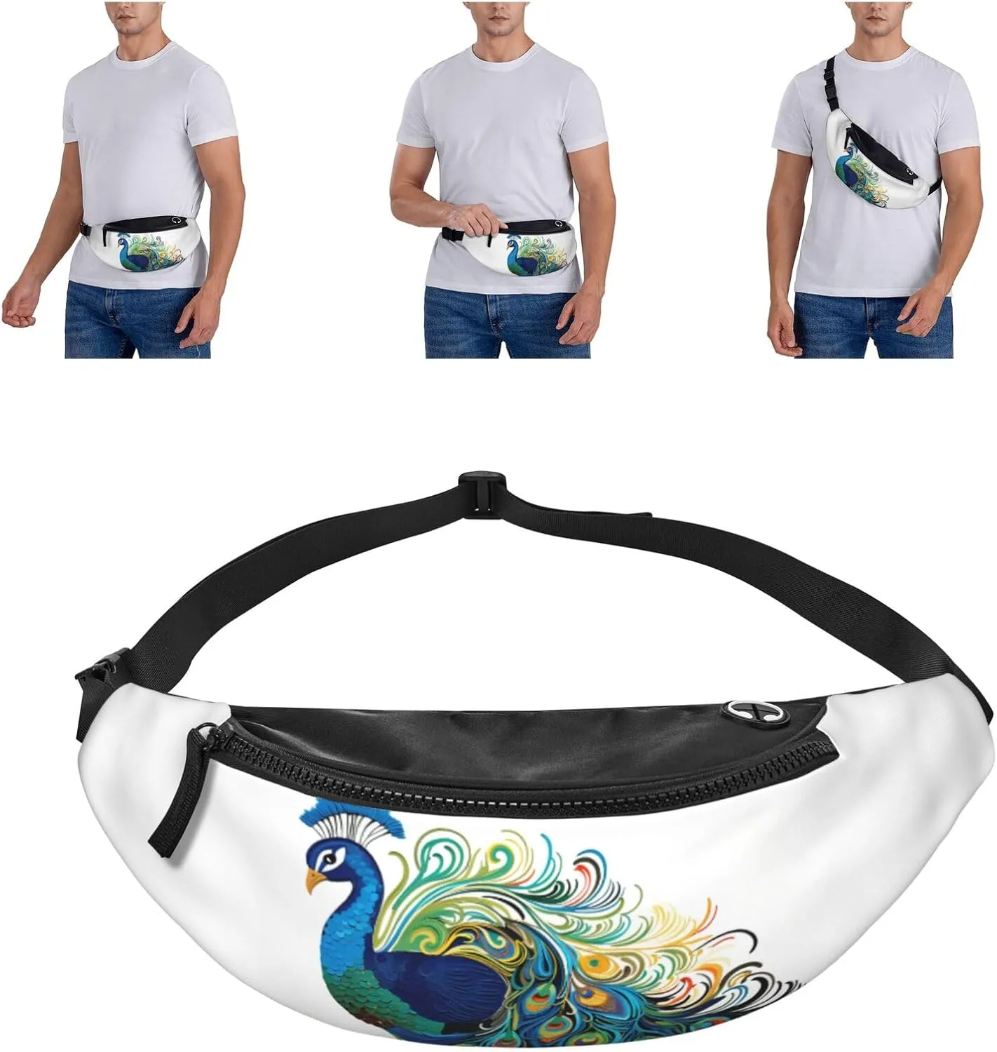 Peacock pattern Fanny Pack for Man Women Waist Bag Adjustable Belt Casual Chest Bag Bum Bags for Travel Sports Running Hiking Waist Packs