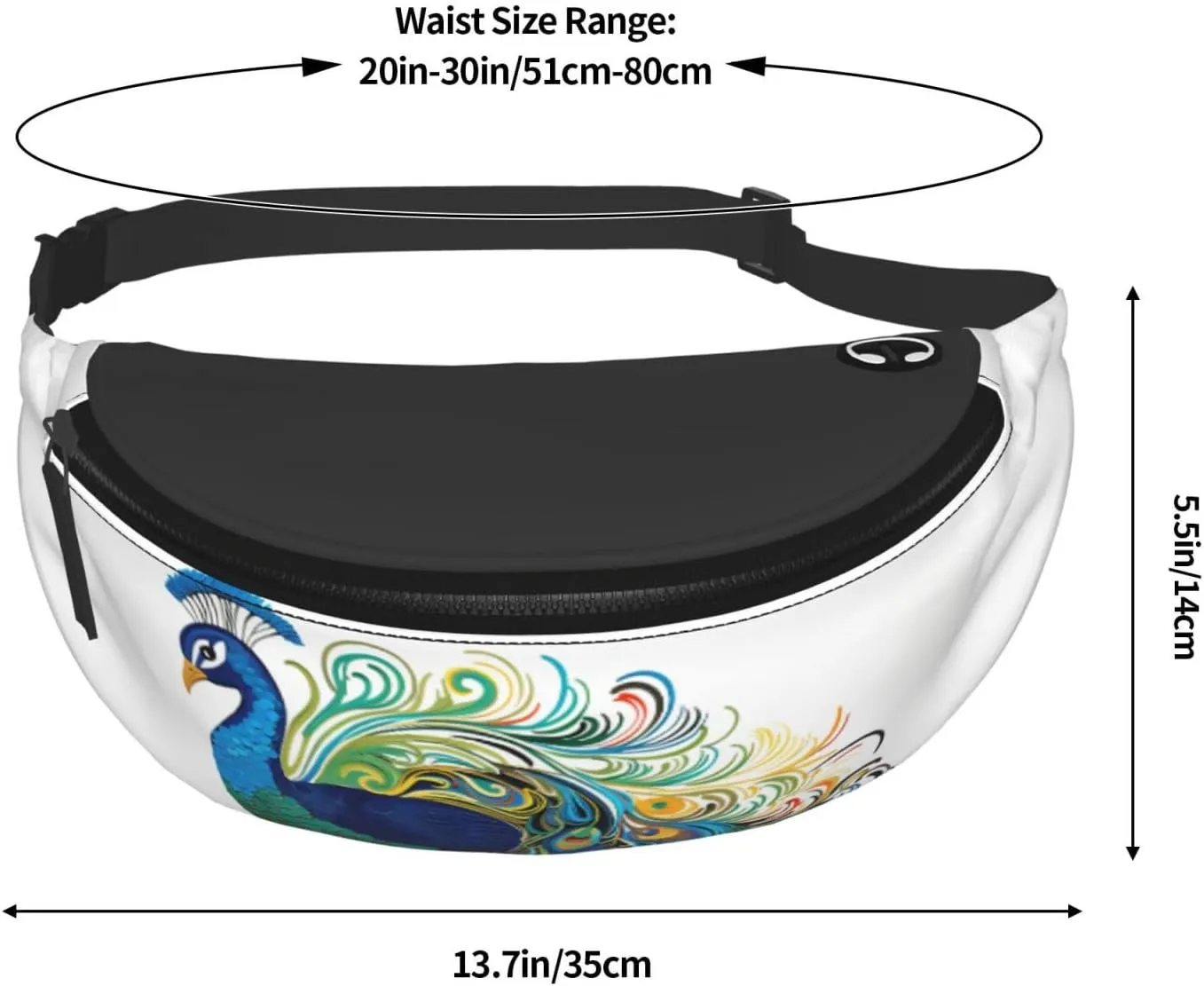 Peacock pattern Fanny Pack for Man Women Waist Bag Adjustable Belt Casual Chest Bag Bum Bags for Travel Sports Running Hiking Waist Packs