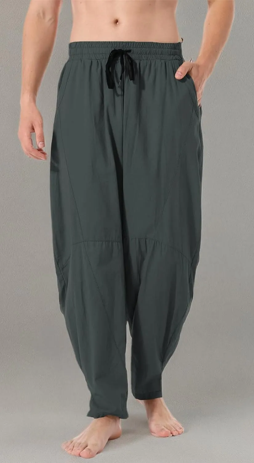 perdontoo Men's Linen Cotton Loose Fit Casual Lightweight Elastic Waist Summer Beach Pants