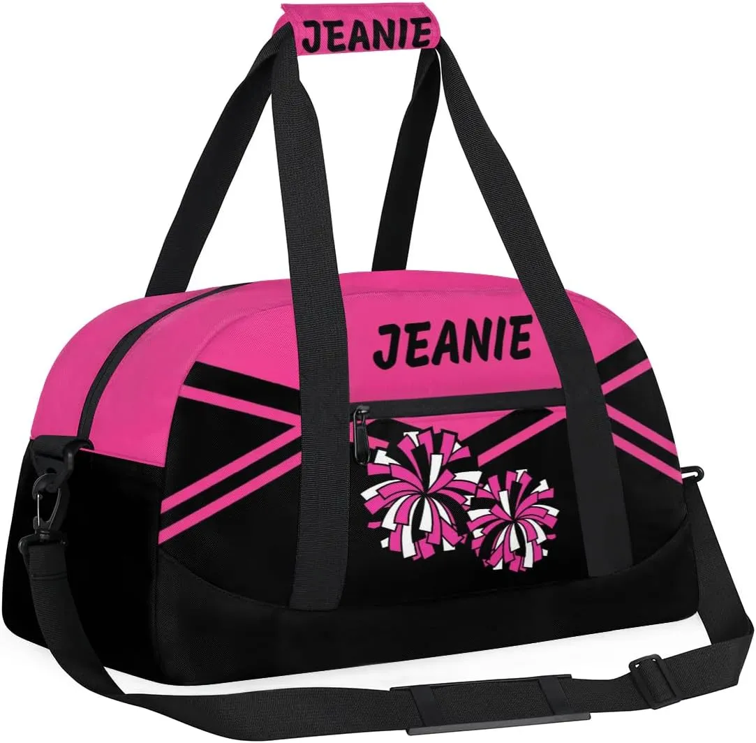 Personalize Cheer Bags for Girls Kids Cheerleaders with Custom Name Dancing Sport Gym Perform Training Duffel Bags for Overnight Weekender Travel Pink Black 1