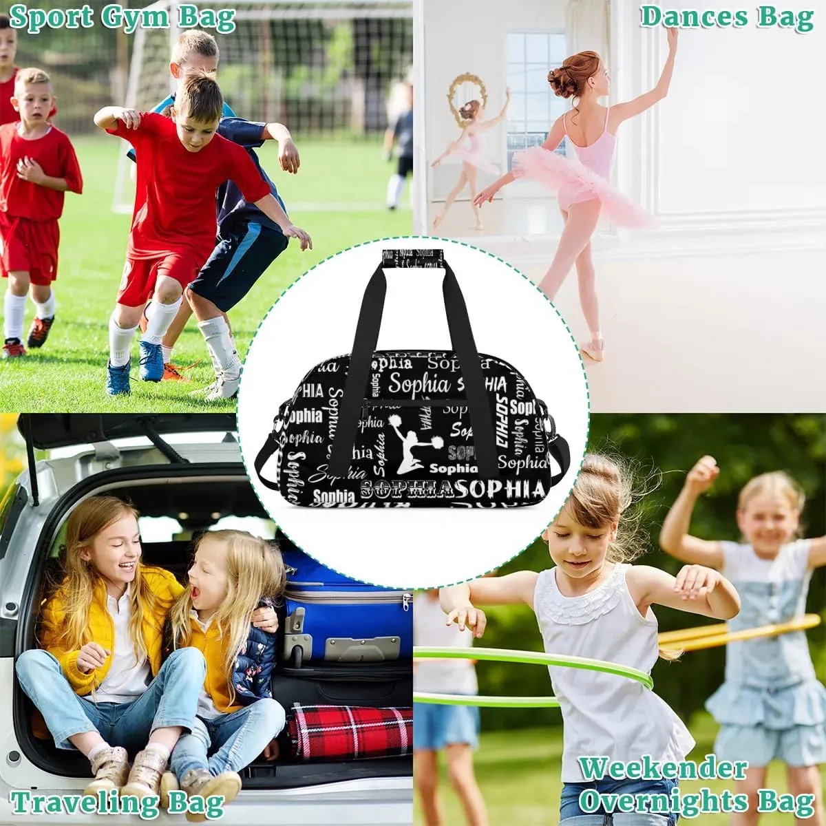 Personalized Cheer Bag Name Custom Sport Duffel Bag Dance Bag, Overnight Weekender Bags Cheerleader Personalized Gymnastics Bag Cheerleading Gifts, Black