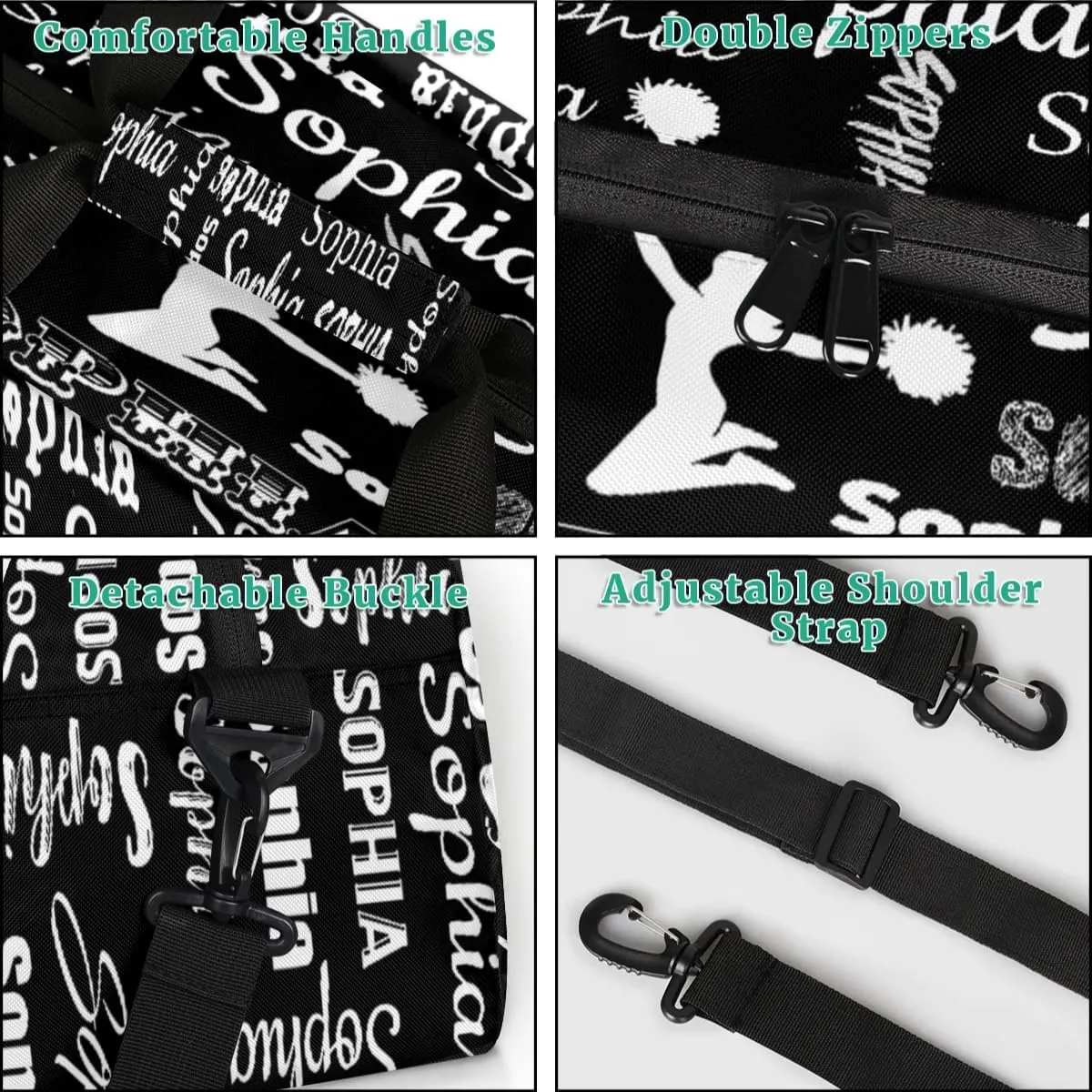 Personalized Cheer Bag Name Custom Sport Duffel Bag Dance Bag, Overnight Weekender Bags Cheerleader Personalized Gymnastics Bag Cheerleading Gifts, Black