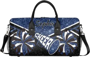 Personalized Cheer Duffel Bag for Cheerleaders, Custom Name Sports Bag for Women Men, Custom Cheerleading Travel Duffle Bags, Weekender Bag Gym Bag, Dark Blue Glitter