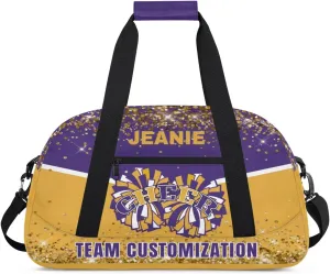 Personalized Cheer Gym Bags for Girls Kids Cheerleaders with Custom Name Sport Dance Perform Training Duffel Bags for Overnight Weekender Travel Purple Yellow