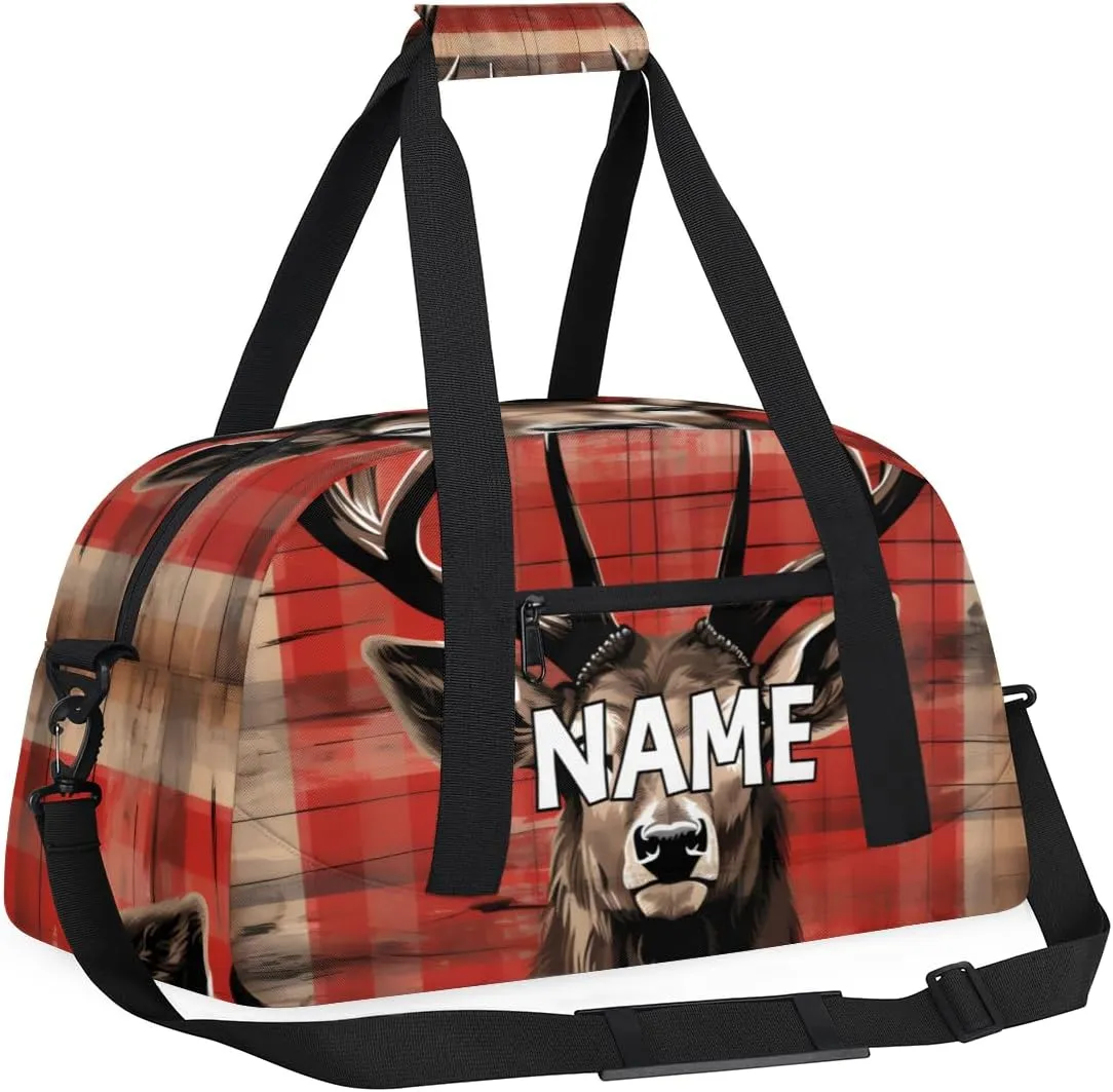 Personalized Custom Gym Bag for Women Men Carry on Animal Elk Travel Duffel Tote Nature Retro Overnight Workout Weekender Bag