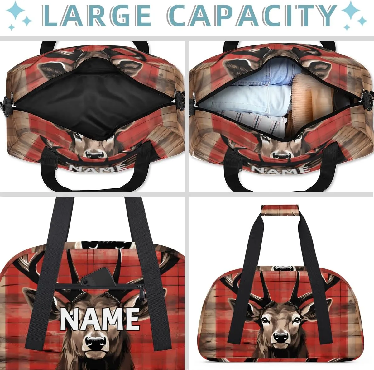 Personalized Custom Gym Bag for Women Men Carry on Animal Elk Travel Duffel Tote Nature Retro Overnight Workout Weekender Bag