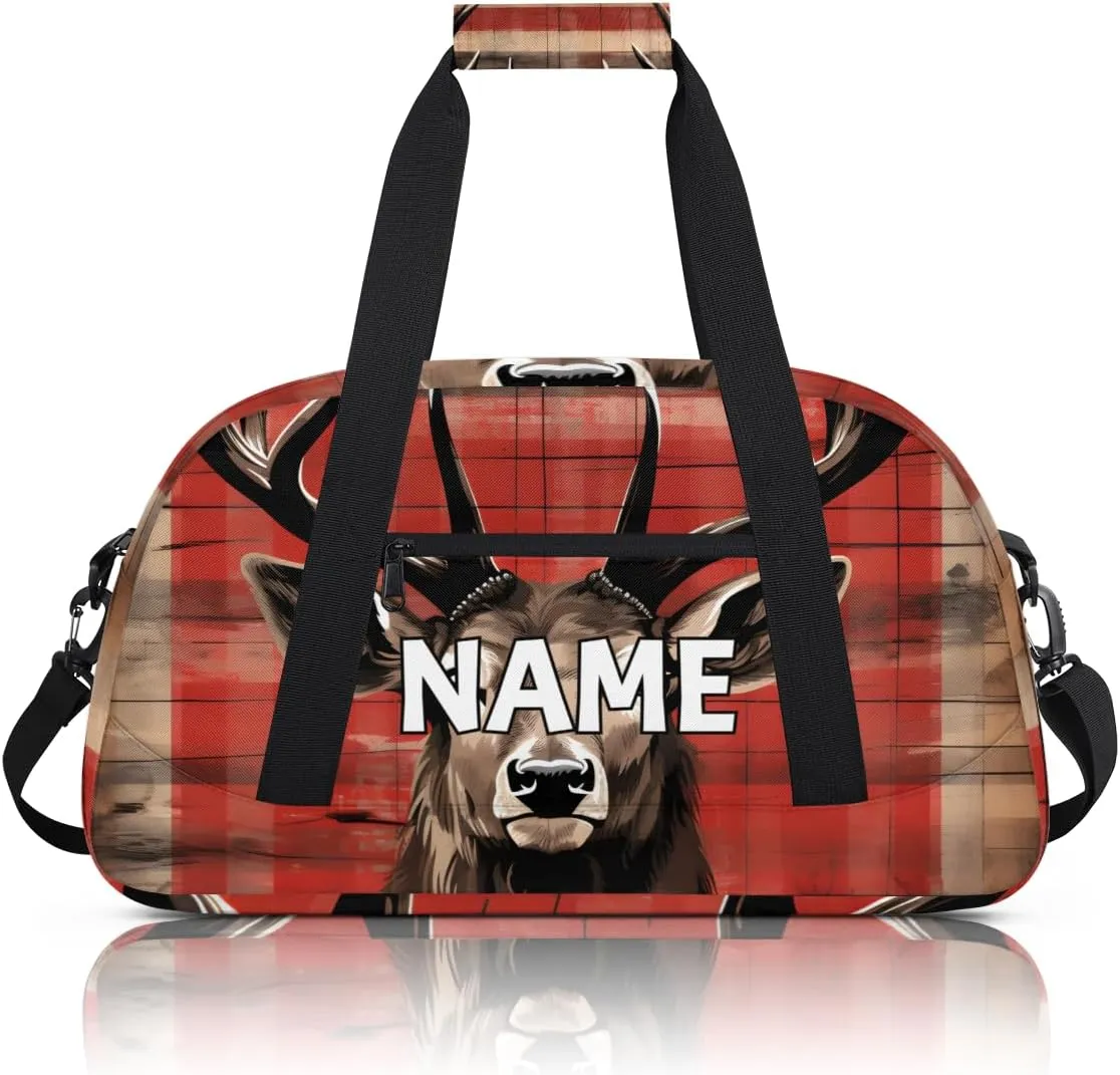 Personalized Custom Gym Bag for Women Men Carry on Animal Elk Travel Duffel Tote Nature Retro Overnight Workout Weekender Bag
