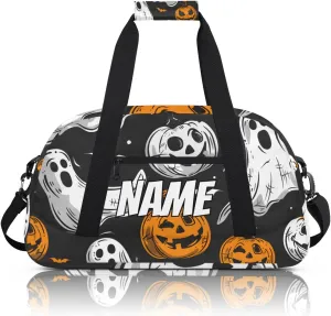 Personalized Custom Gym Bag for Women Men Carry on Cartoon Halloween Travel Duffel Tote Pumpkin Ghost Overnight Workout Weekender Bag