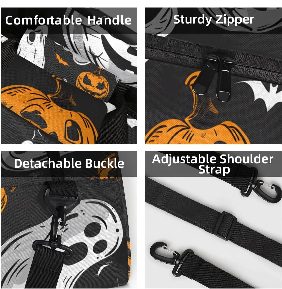 Personalized Custom Gym Bag for Women Men Carry on Cartoon Halloween Travel Duffel Tote Pumpkin Ghost Overnight Workout Weekender Bag