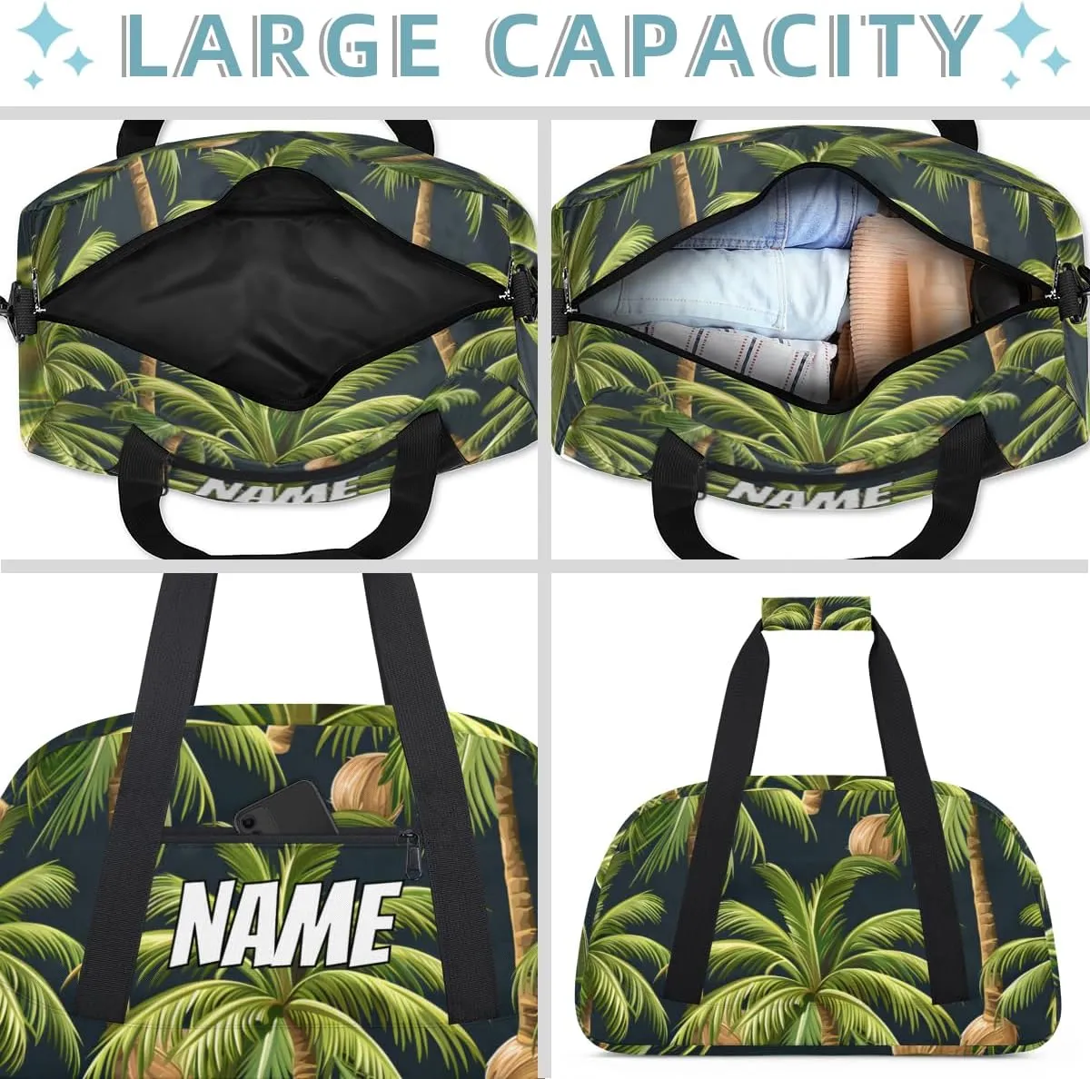 Personalized Custom Gym Bag for Women Men Carry on Coconut Trees Travel Duffel Tote Tropical Plant Overnight Workout Weekender Bag