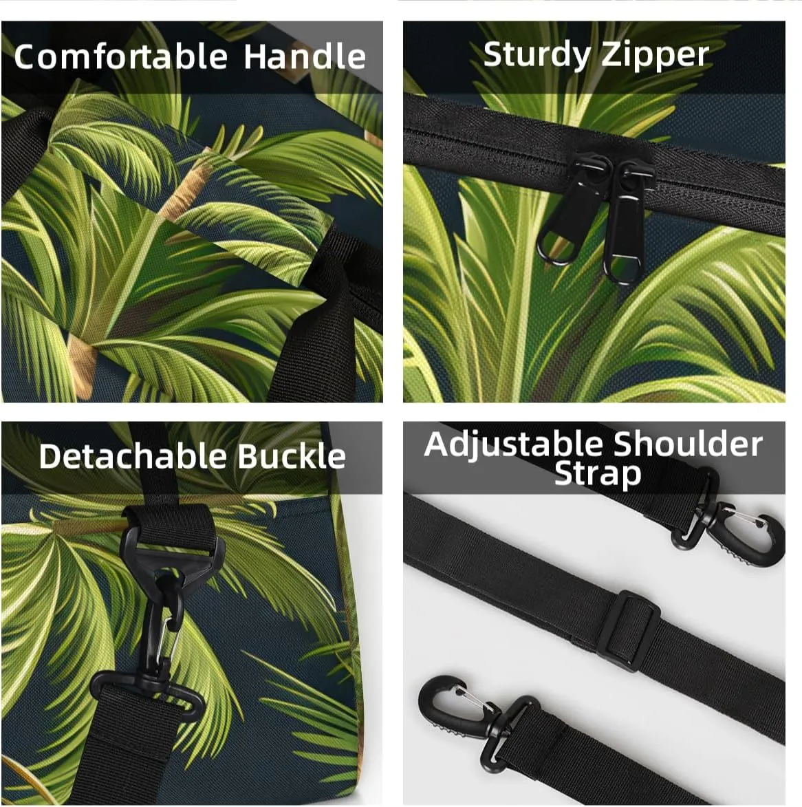 Personalized Custom Gym Bag for Women Men Carry on Coconut Trees Travel Duffel Tote Tropical Plant Overnight Workout Weekender Bag