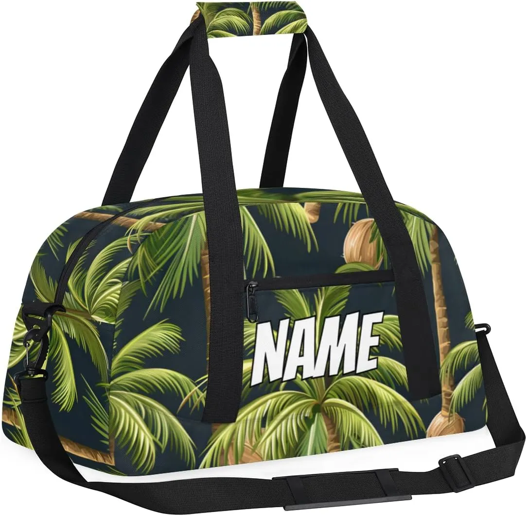 Personalized Custom Gym Bag for Women Men Carry on Coconut Trees Travel Duffel Tote Tropical Plant Overnight Workout Weekender Bag