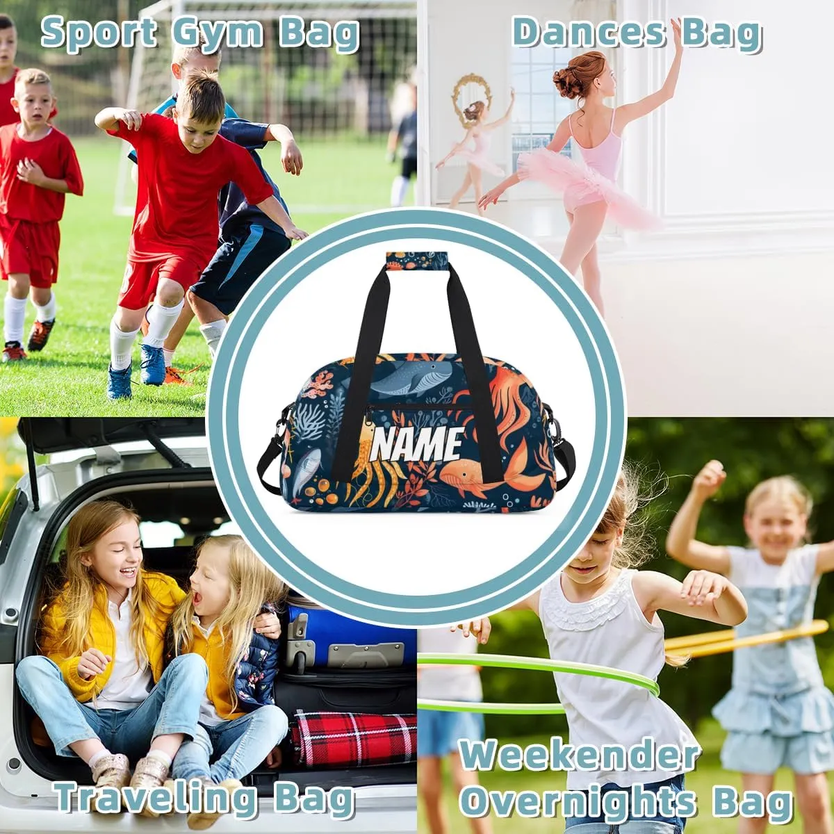 Personalized Custom Gym Bag for Women Men Carry on Deep Sea Travel Duffel Tote Underwater World Overnight Workout Weekender Bag