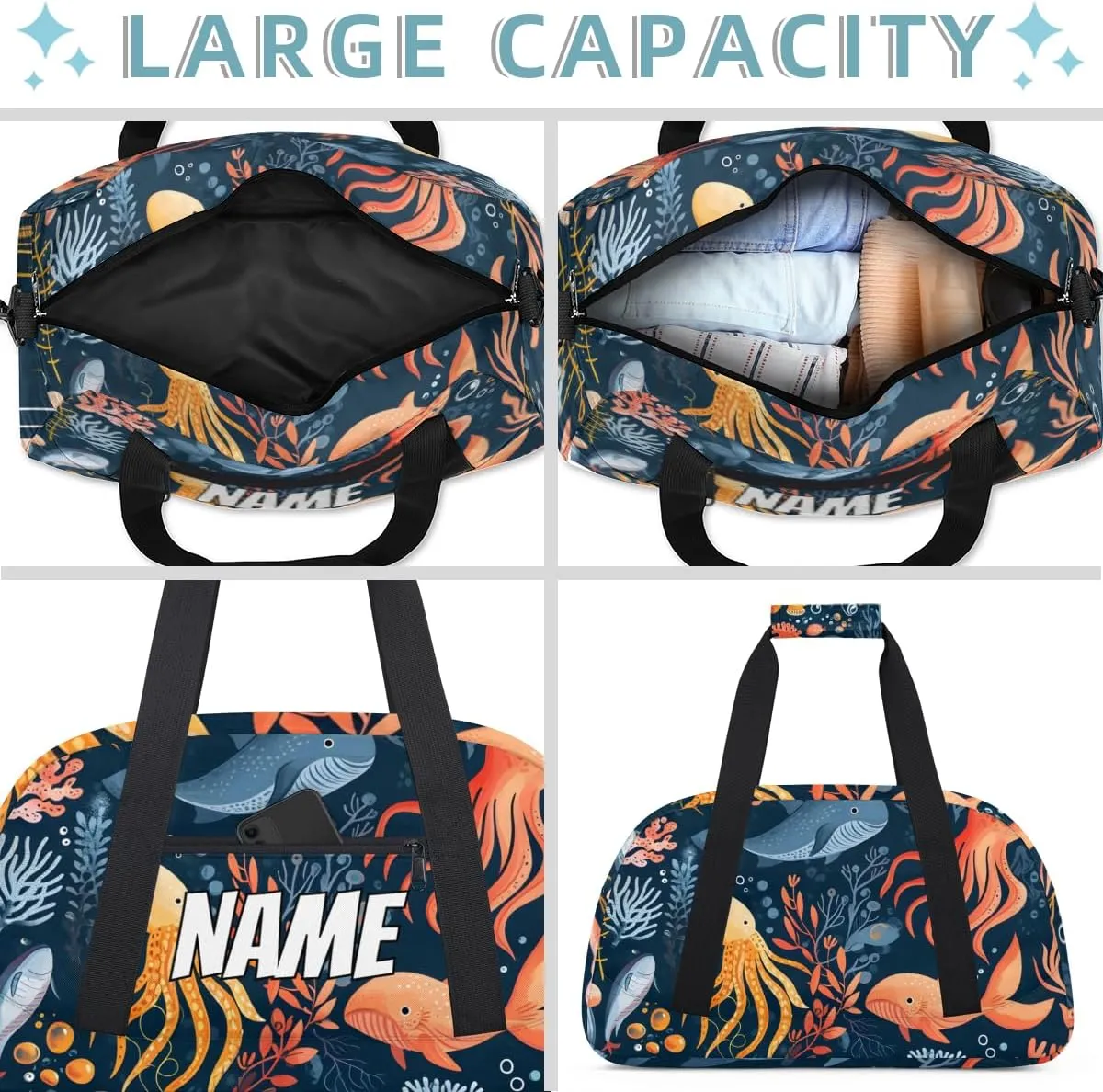 Personalized Custom Gym Bag for Women Men Carry on Deep Sea Travel Duffel Tote Underwater World Overnight Workout Weekender Bag